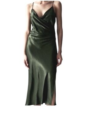 Zara Satin Effect Draped Ruched Midi Camisole Slip Dress - Medium